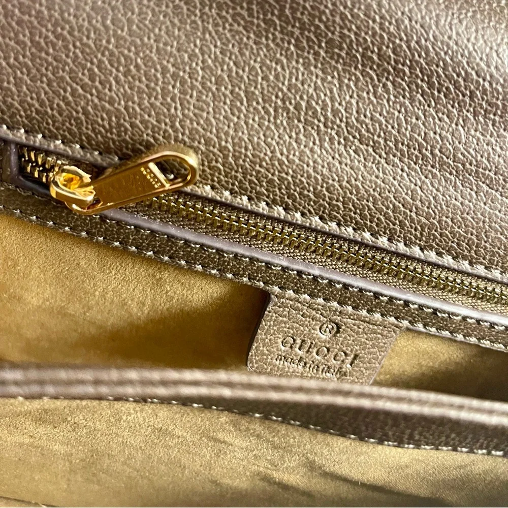 G*U*C*C*I Beige and Brown Satchel with Gold Accents - Picture 12 of 12